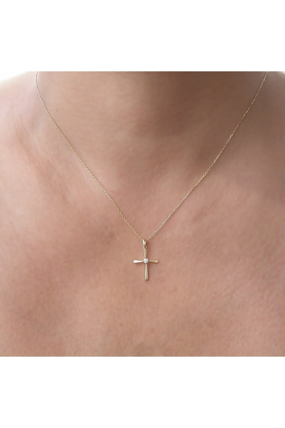 Round Cut Cubic Zirconia 14K Yellow Gold Finish Trending Religious Cross Pendant