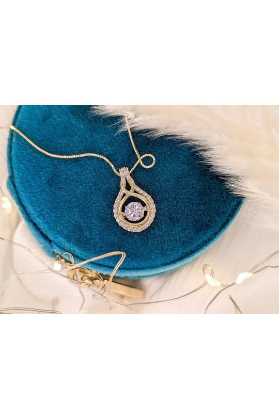 Unique 14K Yellow Gold Finish Round Cut CZ Infinity Pendant