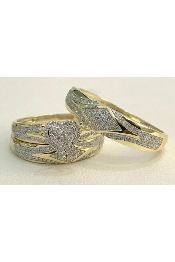 3CT Round Cubic ZIrconia Trio Unisex Wedding Ring In 14K Yellow Gold Finish