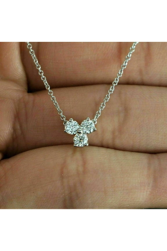 Women's Round Cut CZ 14K White Gold Finish Silver Pendant Necklace