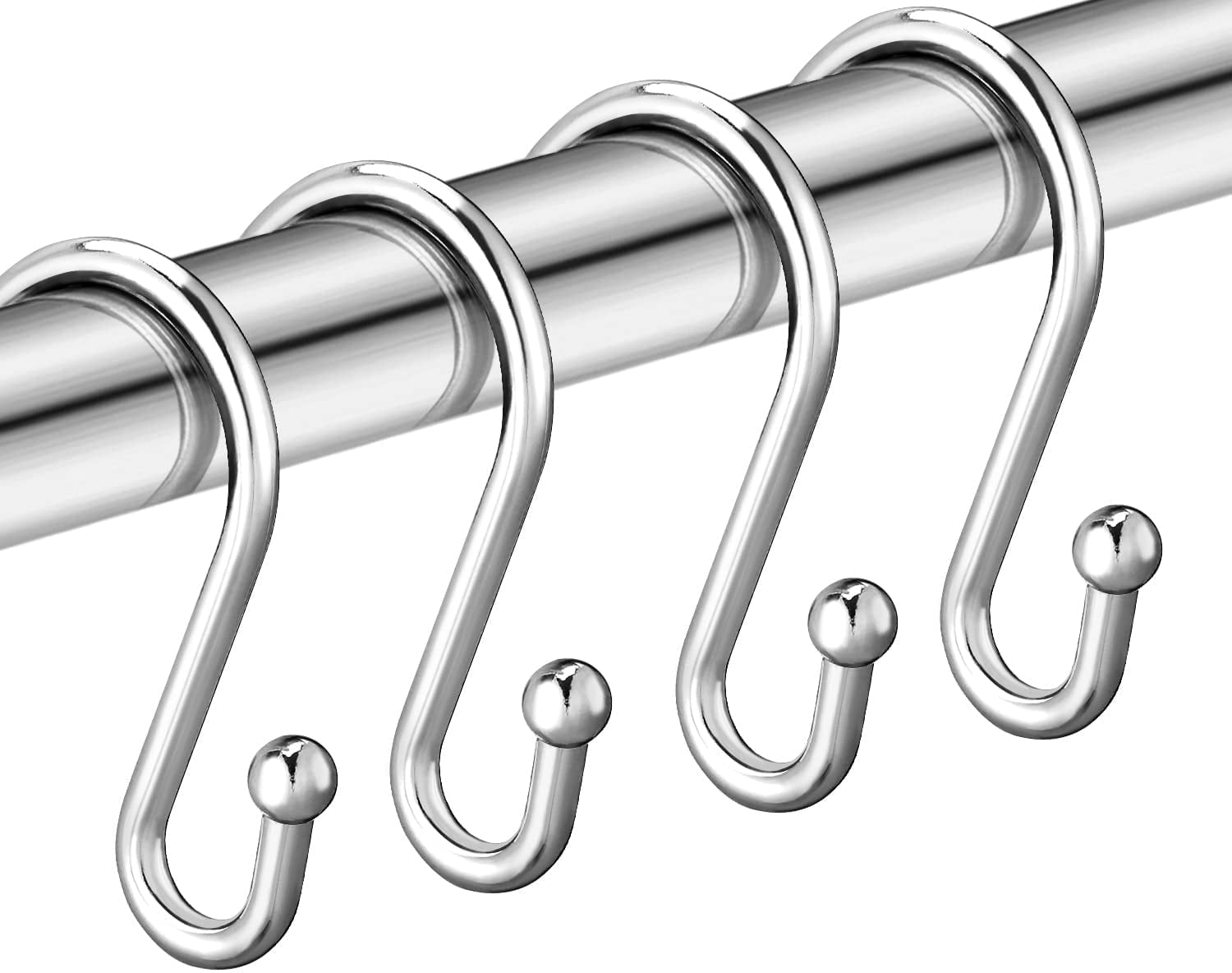 Silver Shower Curtain Hooks,Rust Proof Shower Curtain Rings for Bathroom,Set of 12 Chrome S Shaped Decorative Shower Curtain Hooks Hangers for Bathroom Curtains,Clothing, Towels, etc