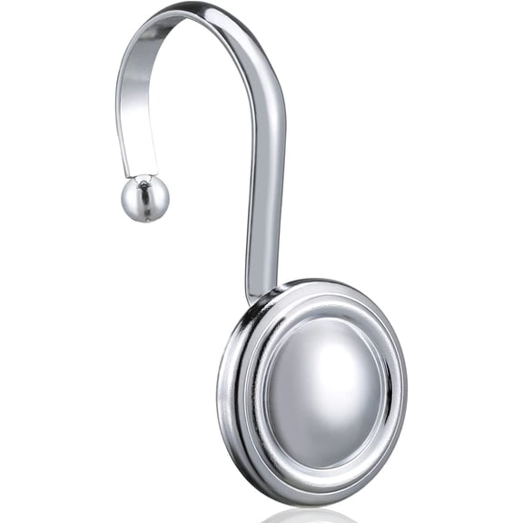 Silver Shower Curtain Hooks, ZESLMG Chrome Decorative Shower Curtain Hooks for Bathroom, Rust Proof Shower Curtain Rings Hangers for Shower Curtain Rod,Set of 12 Metal Glossy Round Design