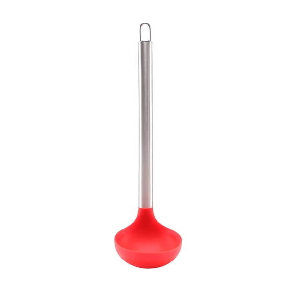 Silver Silicone Silicone Head And Stainless Steel Titainium Silver Plating Handle Kitchen Soup Cooking Metal Soup Spoon For Cooking Dishwasher Tasty Kitchenware Cooking Utensils Set for Nonstick