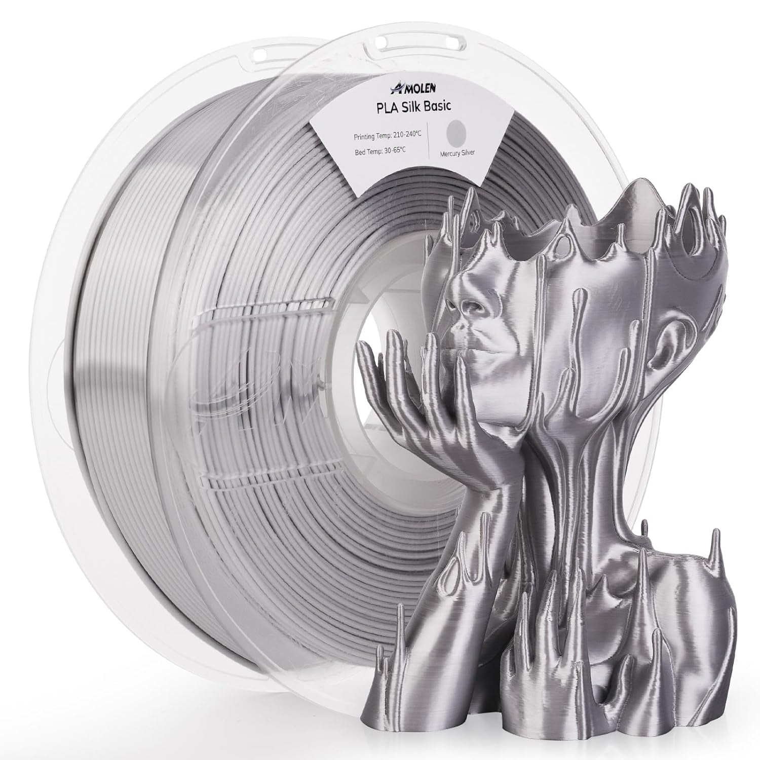 Silver Silk PLA Filament Shiny 3D Printer Filament 1.75mm +/- 0.02mm for 3D Printing 1kg(2.2lbs)/Spool Compatible with Most FDM Printer