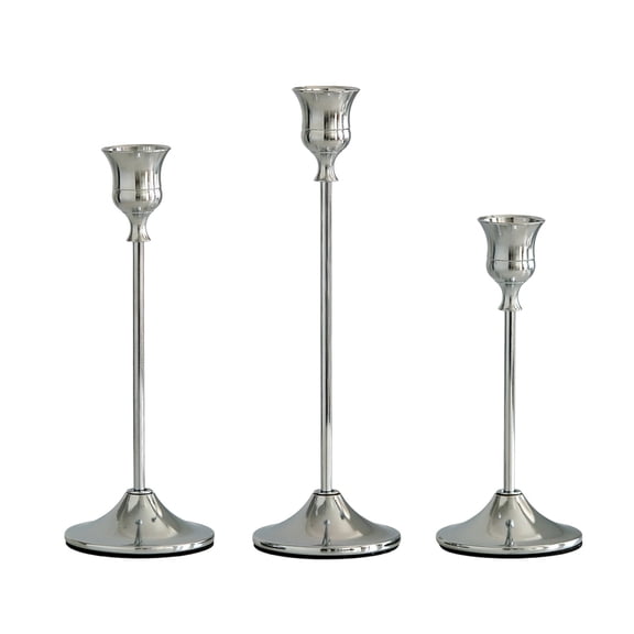 Silver Silver Aluminum Alloy Candle Holders Set Of Three Different Heights For Wedding Party Holiday Dining Table Decoration 8X8Inch