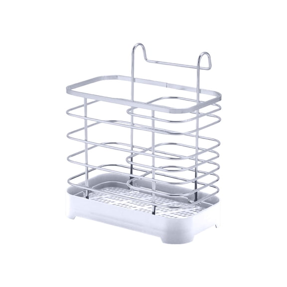 Silver Silver Iron Chopstick And Utensil Rack Wall Mountable With Pull-Out Tray For Kitchen Storage And Organization