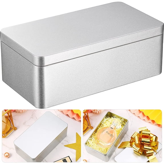Silver Silver Metal Tin Box Containers, 7 x 3.8 x 2.5 Inch Empty Tin with Lids, Multipurpose Storage Box for Jewelry, Gifts, Cookies, Car Keys, Home and Office Organizer (7 x 3.8 x 2.5 Inch)