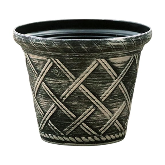 Silver Silver Metallic Large Plastic Plant Container With Rattan Texture For A Modern Yet Natural Outdoor Aesthetic