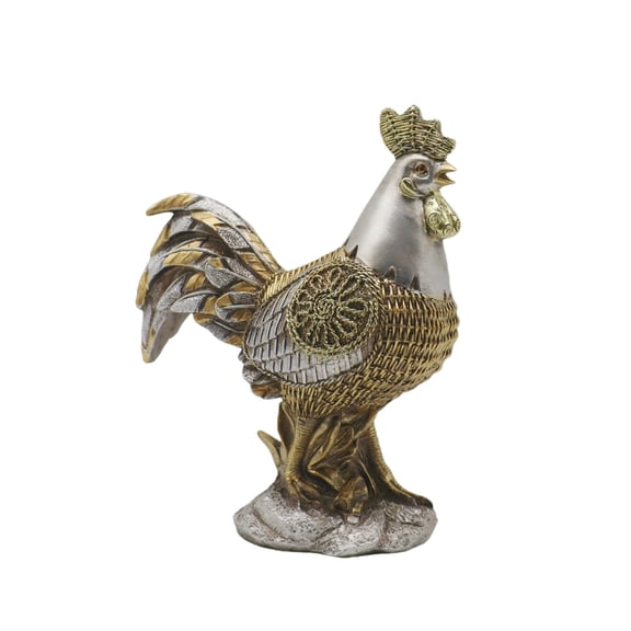 Silver Silver Rattan Weave Style Rooster Resin Figurine Ornament For Home Living Room Decor