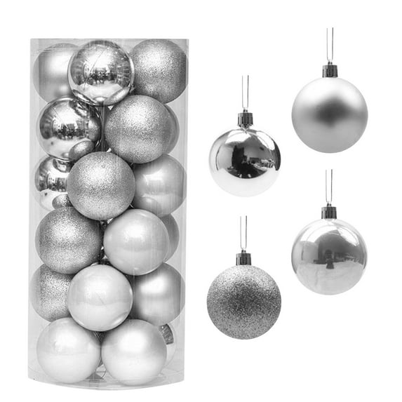 Silver Silver Shatterproof Christmas Ornament Balls Set Of 24 Plastic Hanging Decorations For Tree Wreath Garland Home Holiday Decor 1.2 Inch Diameter