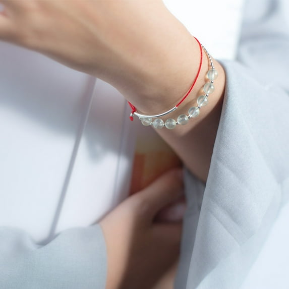 Silver Simple Light Bead Black Rope Bracelet