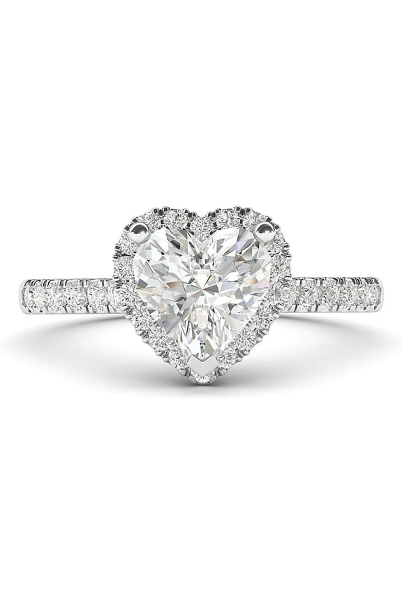 Silver Simulated Heart-shaped Diamond Or Moissanite Halo Engagement Ring with Side Stones Promise Bridal Ring