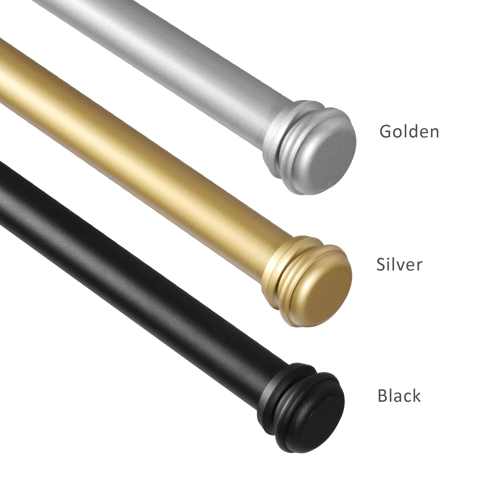 Adjustable Silver and Black Metal Curtain Rod with End Cap Finials