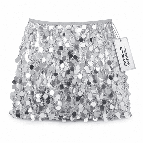 Silver Skirt for Women Sequin Mini Sequence Metallic Sparkly Rhinestone Disco Skort Star Glitter Falda De Lentejuelas Para Mujer Shiny Go out Skirts