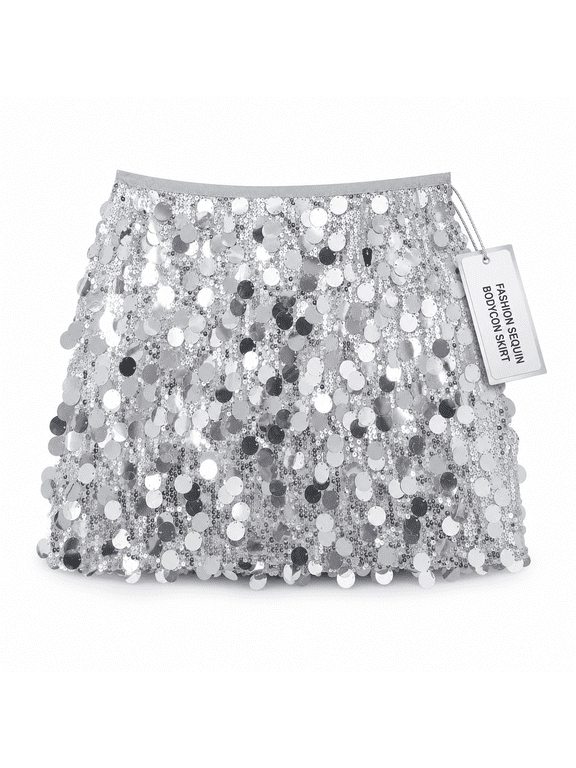 Silver Skirt for Women Sequin Mini Sequence Metallic Sparkly Rhinestone Disco Skort Star Glitter Falda De Lentejuelas Para Mujer Shiny Go out Skirts