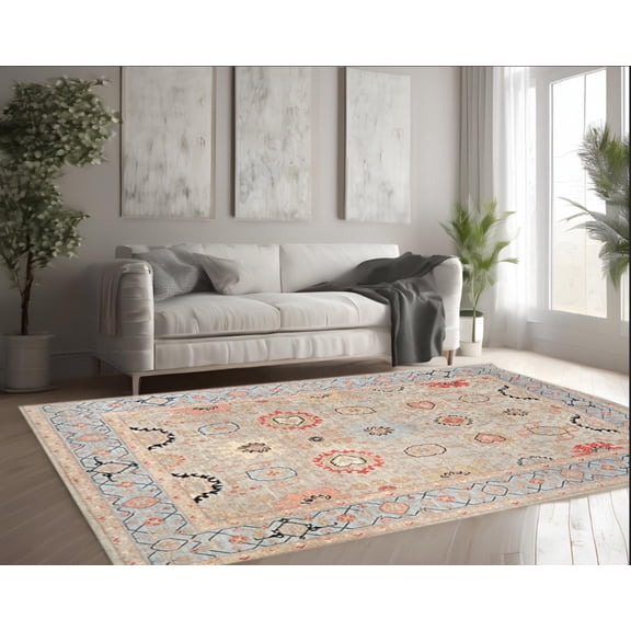 Silver Sky Blue Premium Handwoven Pure Wool Herati Rug, 8ft 9in x 11ft 10in