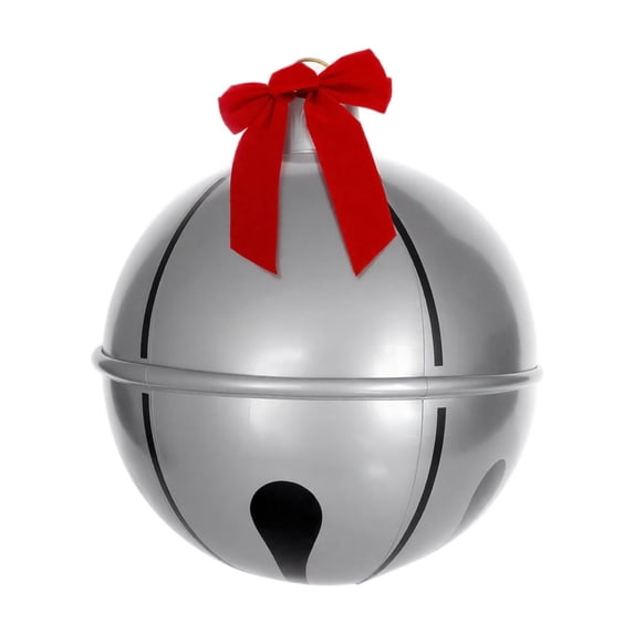 Silver Sleigh Bell Christmas Ornament Red Bow Indoor Outdoor Holiday Yard Decoration 6 Inch 1 Pack