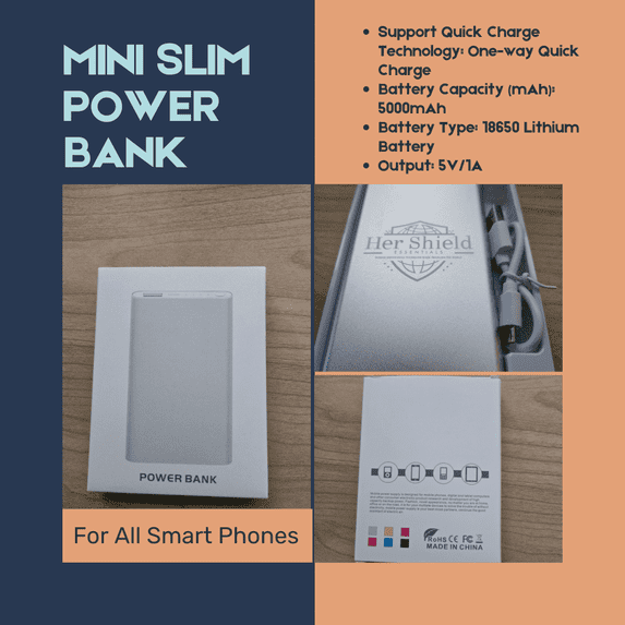 Silver, Slim Power Bank, 5000mAh Fast Charger 5V/1A New