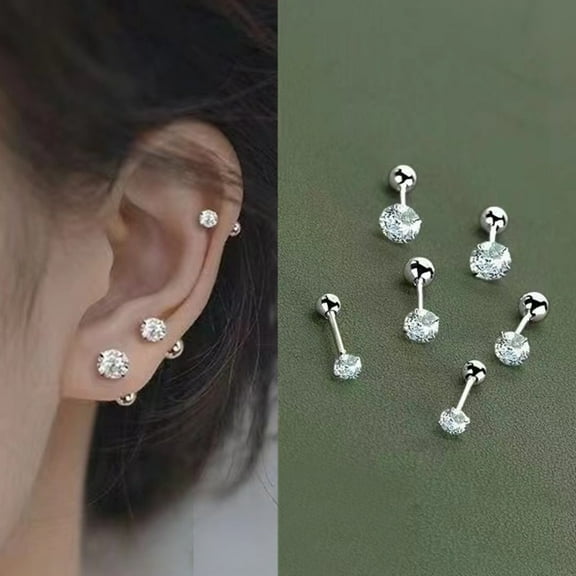 Silver Small CZ Diamond Stud Earrings, Women Hypoallergenic Sleeper Earrings 4mm, Gift for Her