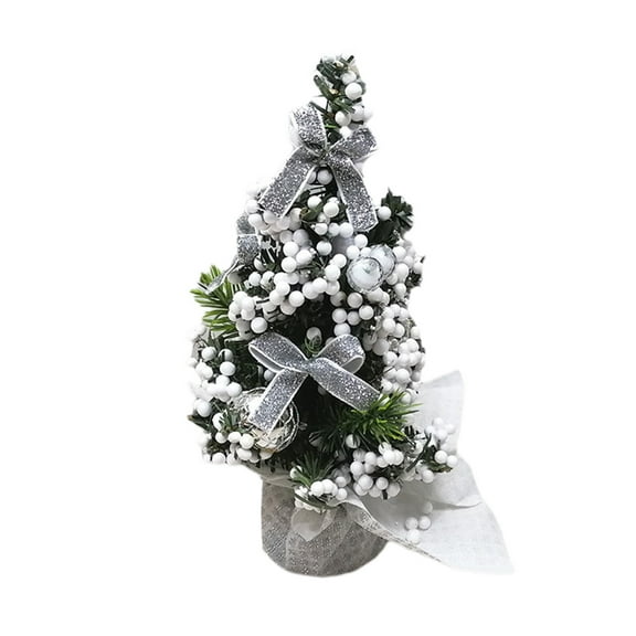 Silver Small Christmas Tree Decor 20Cm, Mini Tabletop Ornament For Home Office Desk, Festive Scene Setup
