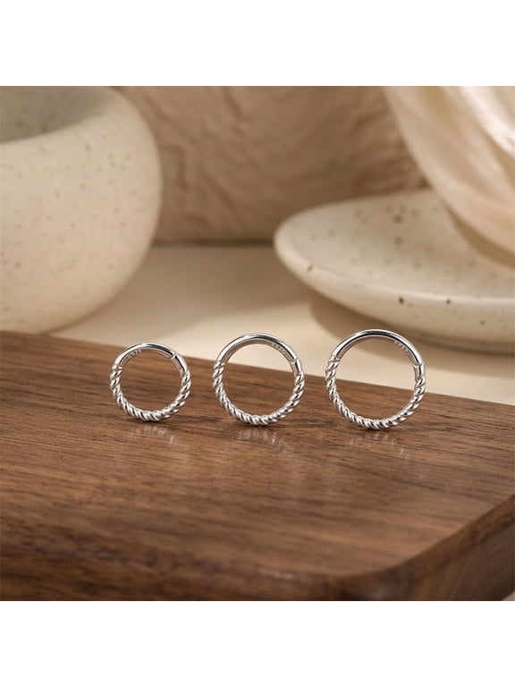 Silver Small Hoop Earrings for Women, Minimalist Twisted Rope Huggie Earrings 8mm