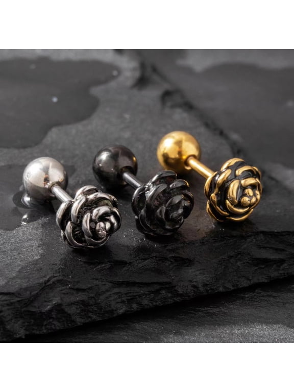 Silver Small Rose Flower Stud Earrings for Women, Hypoallergenic Screw Back Earrings, Gift