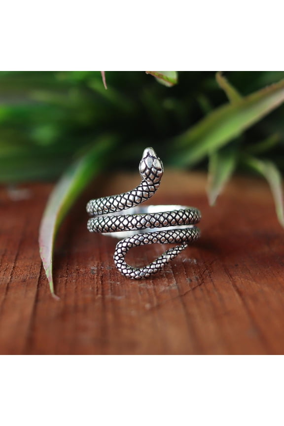 Silver Snake Ring, 925 Sterling Silver Ring, Wrap Around Serpent Ring, Gothic Reptile Jewelry, Adjustable Ring, Statement Ring, Gift For Her