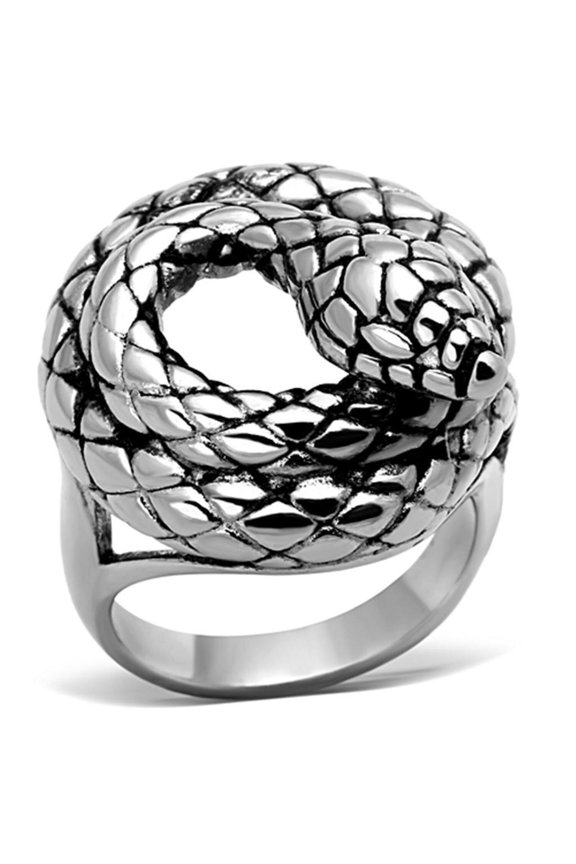 Silver Snake Ring Anillo Para Hombre Mujer y Hombre 316L Stainless Steel Ring con Epoxi en Jet