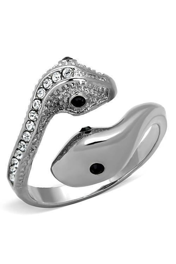 Silver Snakes Womens Ring Anillo Para Mujer Stainless Steel Ring Top Grade Crystal in Jet