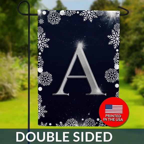 Silver Snowflake Monogram Flag Winter Initial Yard Decor 1
