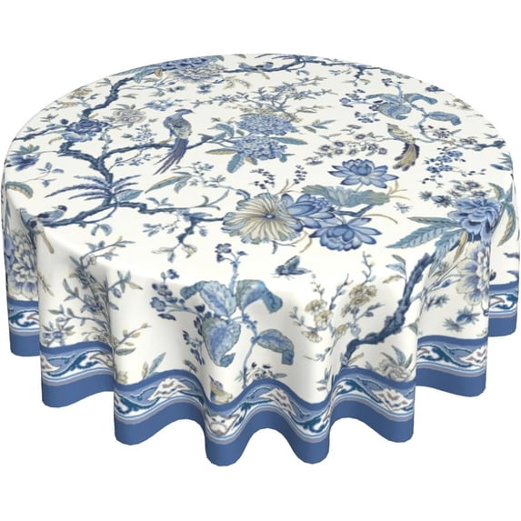 Silver Snowflakes Round Tablecloth 60Inch Christmas Winter Snow Table Cover with Xmas Tree Leaves Berry Table Cloth Heat Resistance Polyester Fabric for Kitchen Dining Camping Party Decor