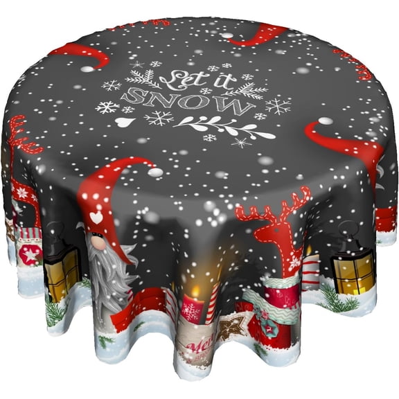 Silver Snowflakes Round Tablecloth 60Inch Christmas Winter Snow Table Cover with Xmas Tree Leaves Berry Table Cloth Heat Resistance Polyester Fabric for Kitchen Dining Camping Party Decor