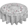 thumbnail image 1 of Silver Snowflakes Round Tablecloth 60Inch Christmas Winter Snow Table Cover with Xmas Tree Leaves Berry Table Cloth Heat Resistance Polyester Fabric for Kitchen Dining Camping Party Decor, 1 of 6
