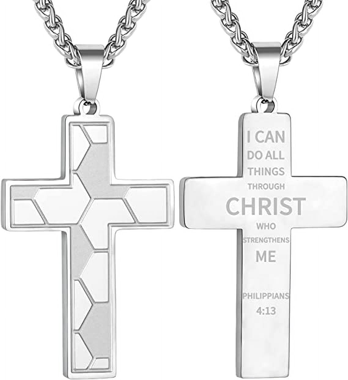 Silver Soccer Cross Necklace for Boys Men Stainless Steel Cross