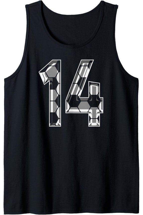 Silver Soccer Pattern Number 14 Jersey Player Uniform #14 Tank Top Size S-3XL