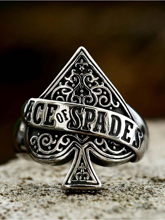 Silver Spade Poker Ring Vintage Punk Style Mens Single Ring