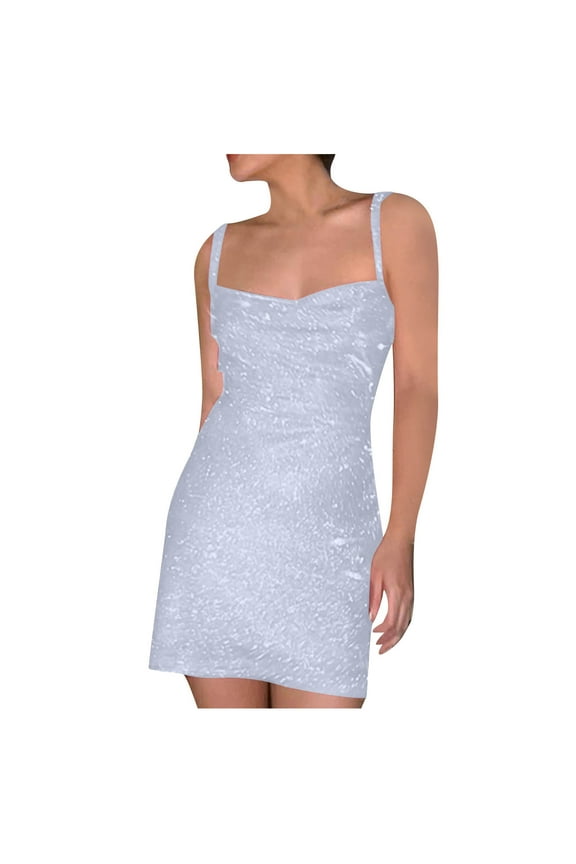Silver Spaghetti Strap Off Shoulder Dress for Ladies Summer Fall Mini Petite Formal Date Night Evening Gowns Sequin Bling Dress Homecoming Dresses Womens 2025 L