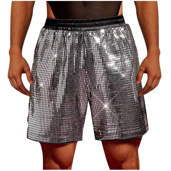 Silver Spandex for Man Fall Summer Formal Prom Party Evening Cocktail Straight Leg Basic Shorts Mens 2026 Clothing Country Concert Y2K M