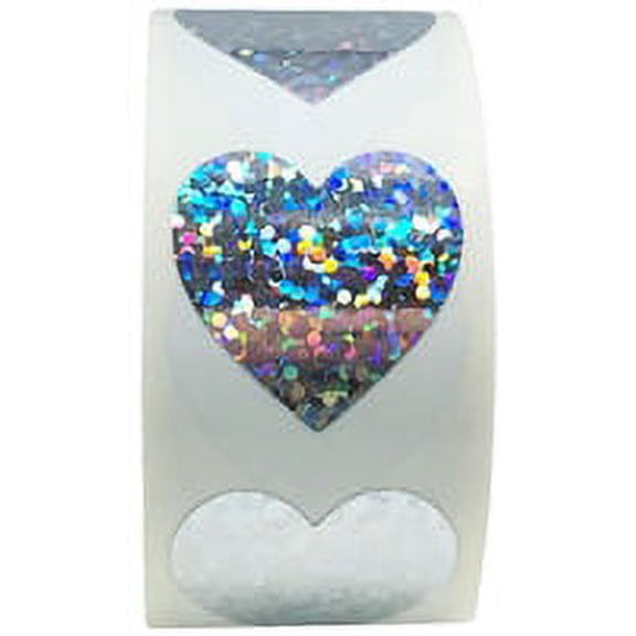 Silver Sparkle Heart Shaped Stickers | 1" Inch | 500 Pack