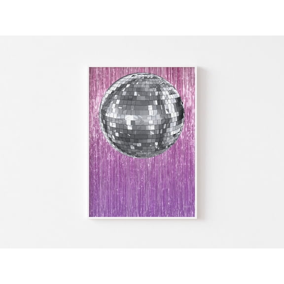Silver Sparkly Disco Ball Tinsel Backdrop Retro Art, Unframed Poster