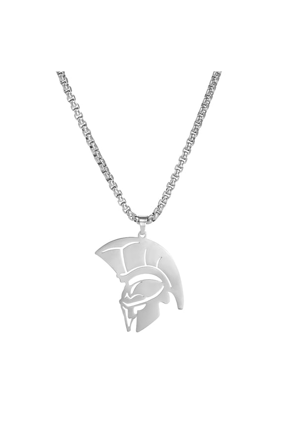 Silver Spartan Warrior Pendant Necklace for Men Stainless Steel Box Chain Jewelry Gift