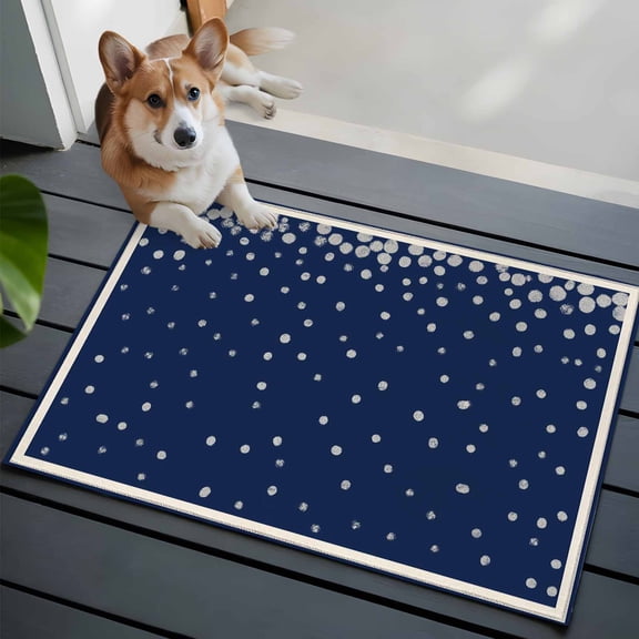 Silver Speckle Small Area Rugs 2x3 Luxe White Frame Foil Polka Dot Navy Blue Entryway Rugs Washable Door Mat, Low-Profile Area Rugs Non Slip Floor Carpet for Living Room Bedroom Home Office