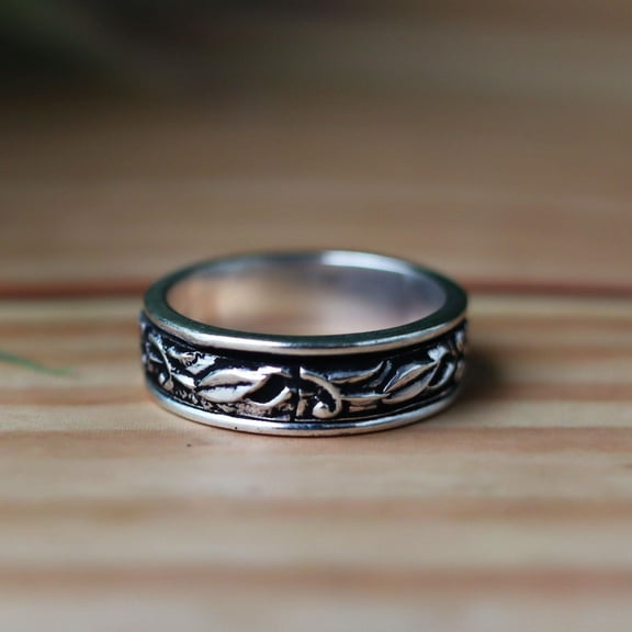Silver Spinner Ring, 925 Silver Ring, Band Ring, Flower Printed Ring, Statement Ring, Handmade Jewelry Stacking Ring, Boho Ring,Gift For Her