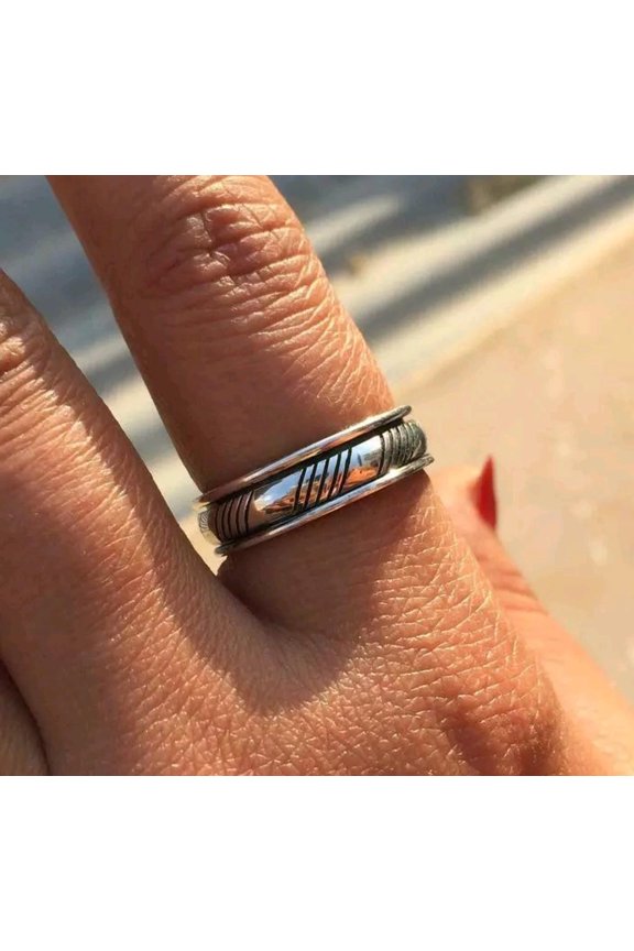 Silver Spinner Ring, 925 Sterling Silver Ring, Meditation Ring, Anxiety Ring,Statement Ring,Spinning Ring, Textured Ring, Personalized Gift