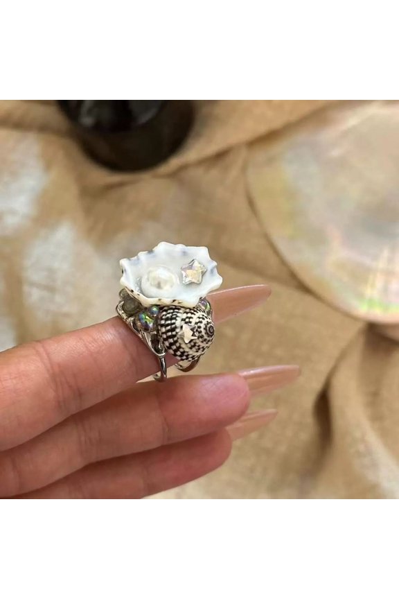 Silver Spiral Seashell Ring Ocean Style Adjustable Open Band Fashion Jewelry Beach Inspired Accessory for Women