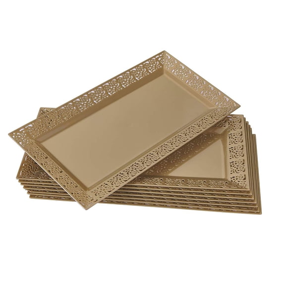 DISPOSABLE LACE TRAYS | for Upscale Wedding and Dining | 6 pc | Gold | 14” x 7.5”