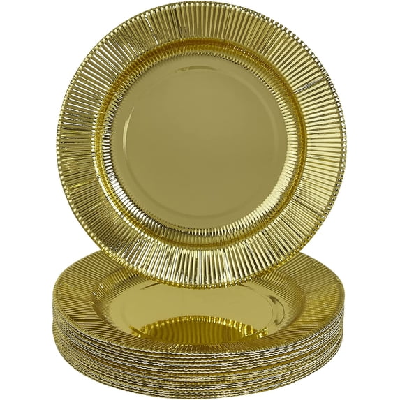 Silver Spoons Heavy Duty Disposable Plates - 10 inch Paper Plates - Metallic Gold Party Plates - 18 PC - Ruffled Collection