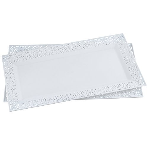 Silver Spoons and More Off White Lace Rim 14"x7.5" Heavyweit Plastic Set of 2 Serving Trays