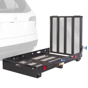 Wheelchair Scooter Carrier for Car Truck SUV, 2in Hitch, Long Ramp, 500 lb Cap, 48in x 28in Cargo Rack, Silver Spring