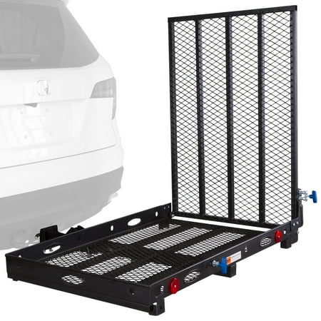 Silver Spring 48in x 27.75in Folding Steel Scooter Wheelchair Carrier w/42in Ramp, 500 lb. Cap, Hitch Mount